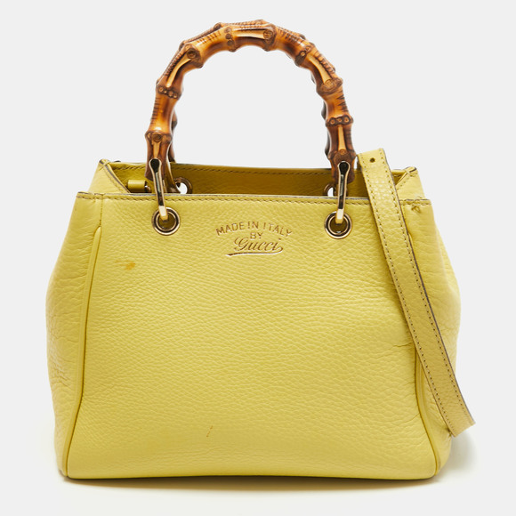 GUCCI Yellow Leather Mini Bamboo Tote - Picture 1 of 8